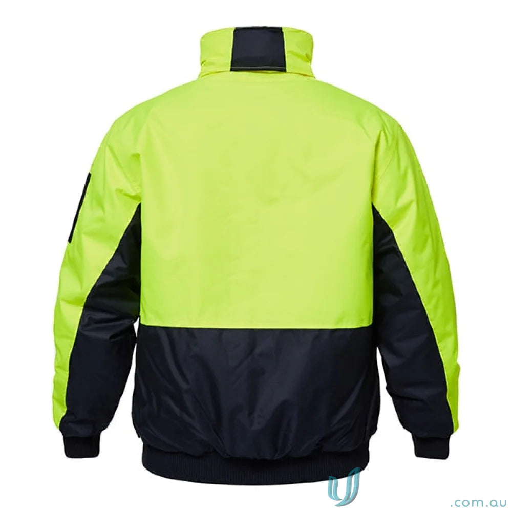Yellow and black modern bomber jacket with hand warmer pockets, perfect reliable winter uniform