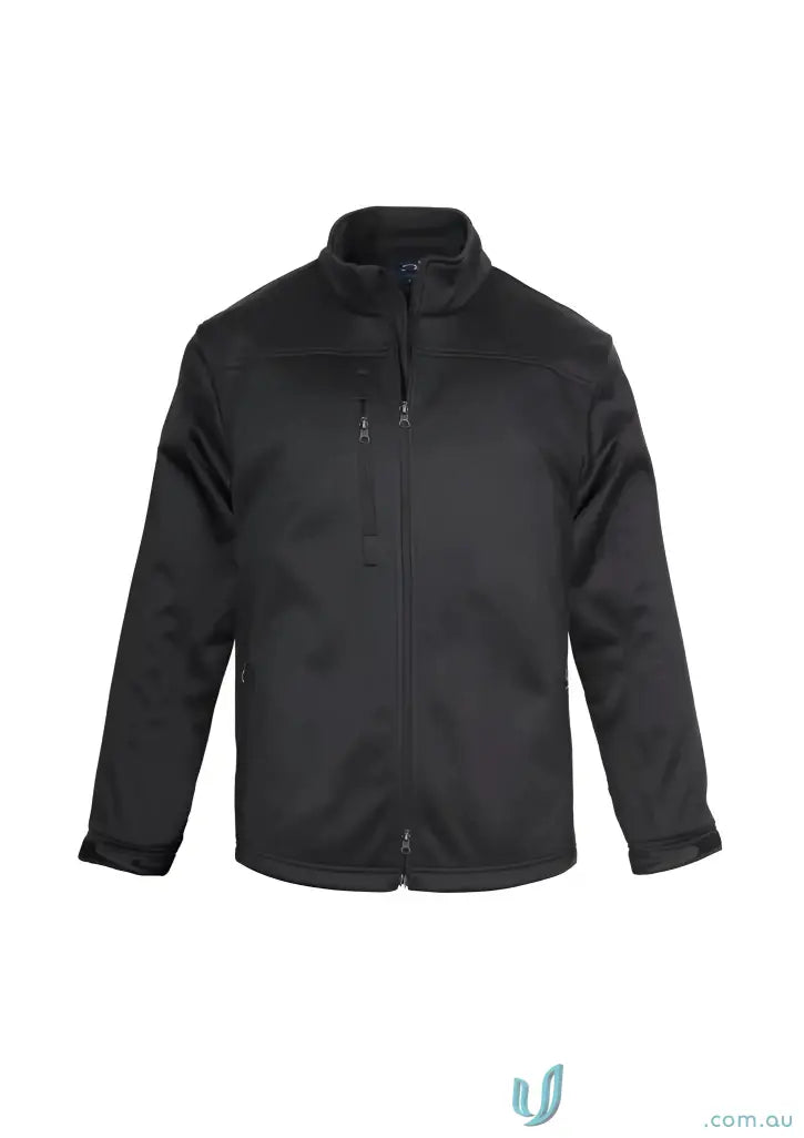 Black U:Tech SoftShell Jacket with high collar, zip pockets, made from biz tech™ fabric