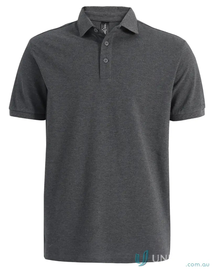 Gray short-sleeved polo shirt made from ps71 ultrafine cotton pique fabric