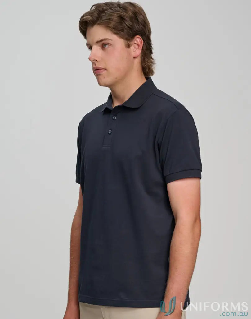 Dark blue ps71 ultrafine cotton pique polo shirt, perfect for casual style