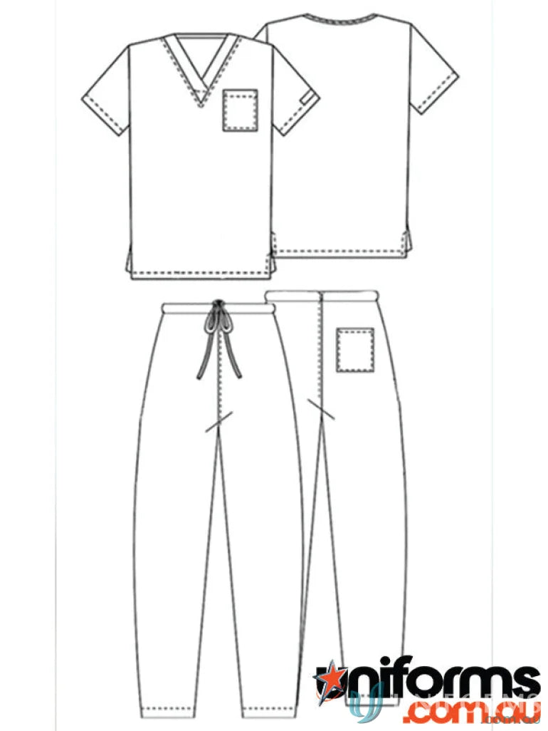 Outline of medical scrubs from Unisex 2 Pocket Scrub Set with chest pocket for aged care