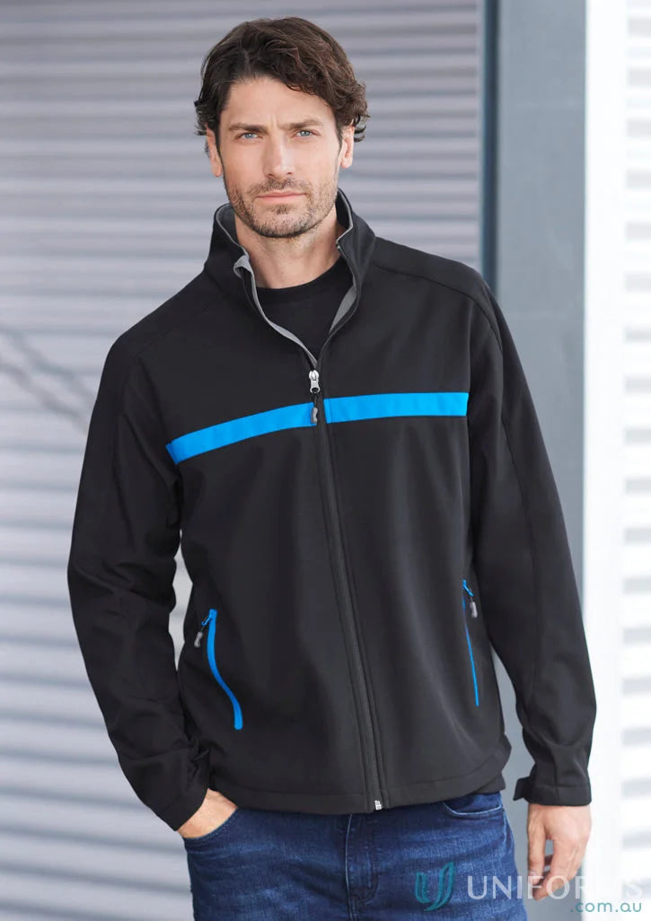Black softshell Charger Jacket J510M with blue accents from Biz Collection Unisex