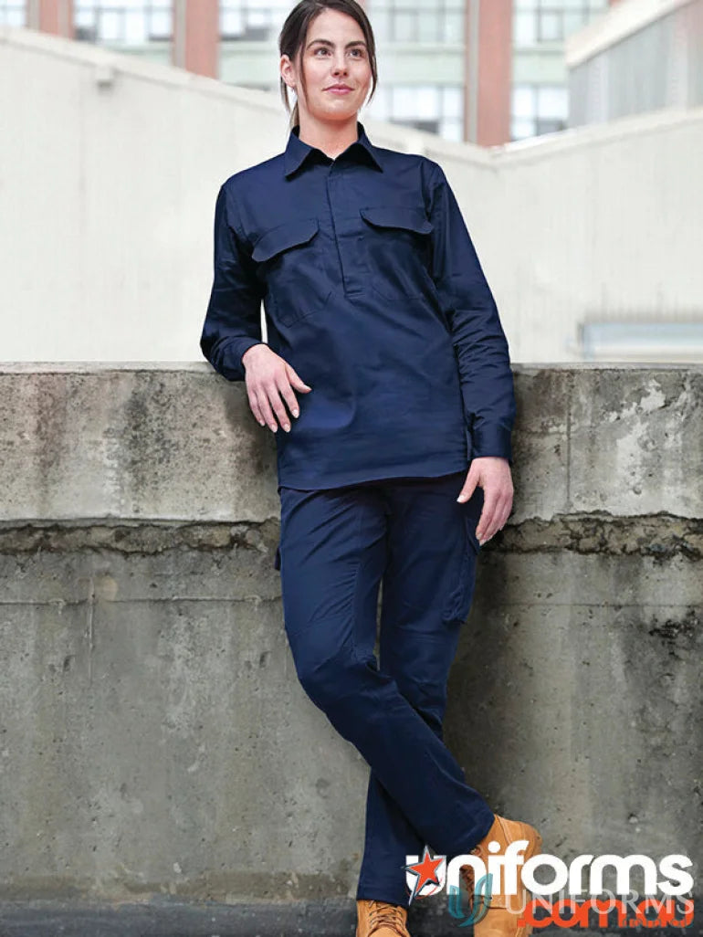 Navy blue unisex cool breeze closed front work shirt perfect for your winning spirit