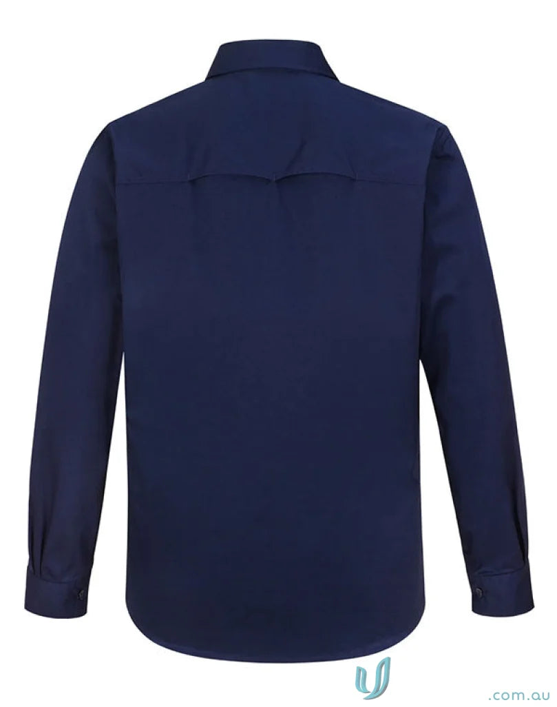 Navy blue unisex cool breeze closed front long-sleeved work shirt for a winning spirit