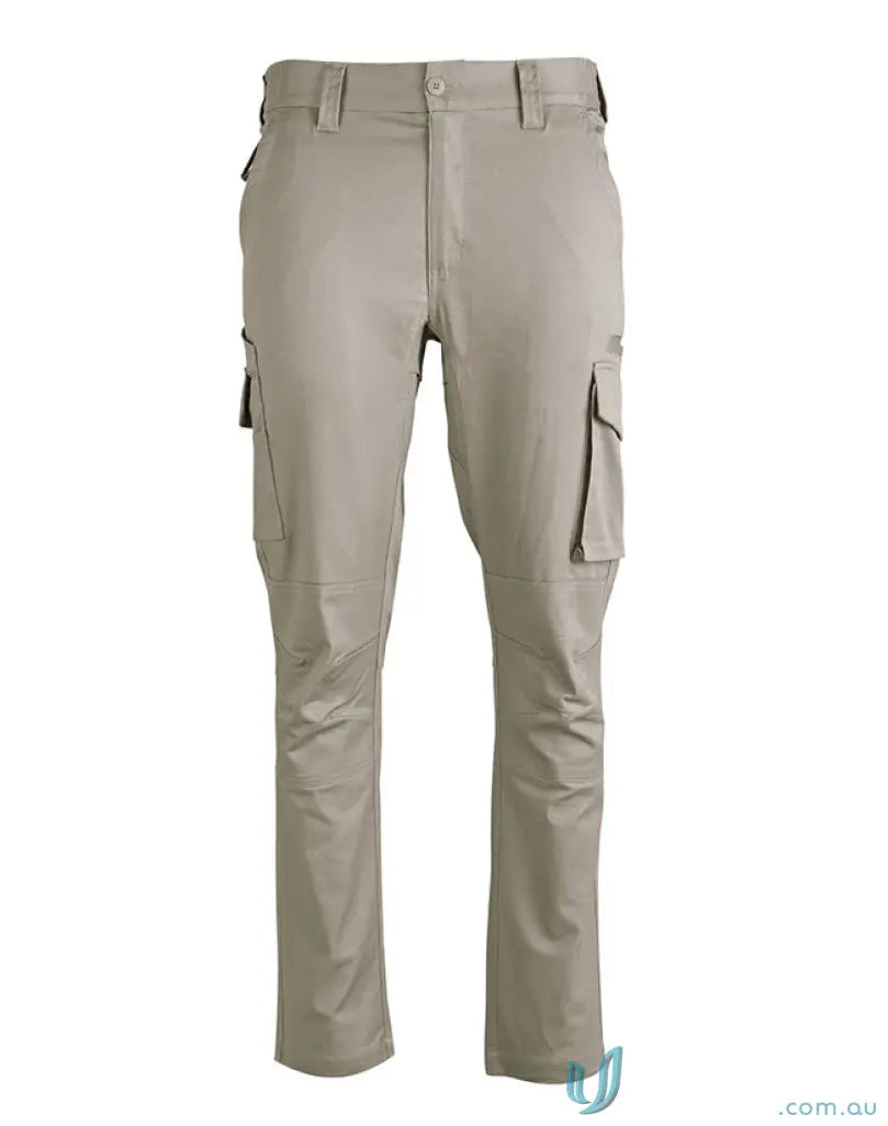 Unisex cotton stretch rip-stop work pants in khaki cargo style for durability
