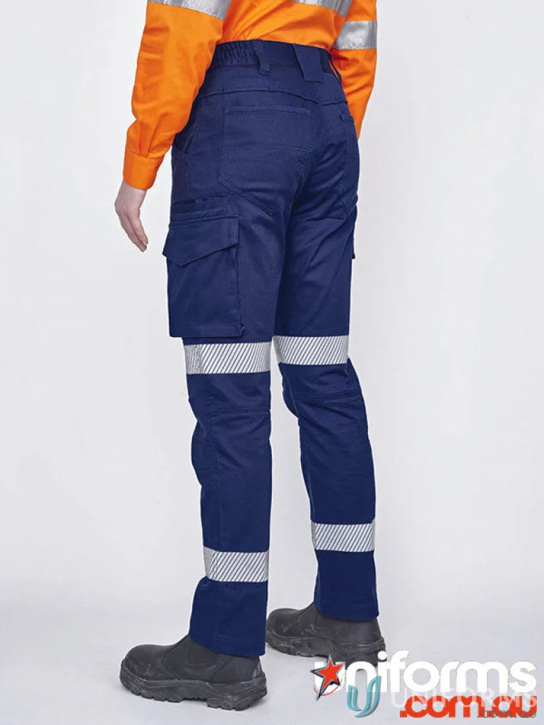 Navy blue wp26hv unisex cotton stretch rip stop work pants with reflective stripes