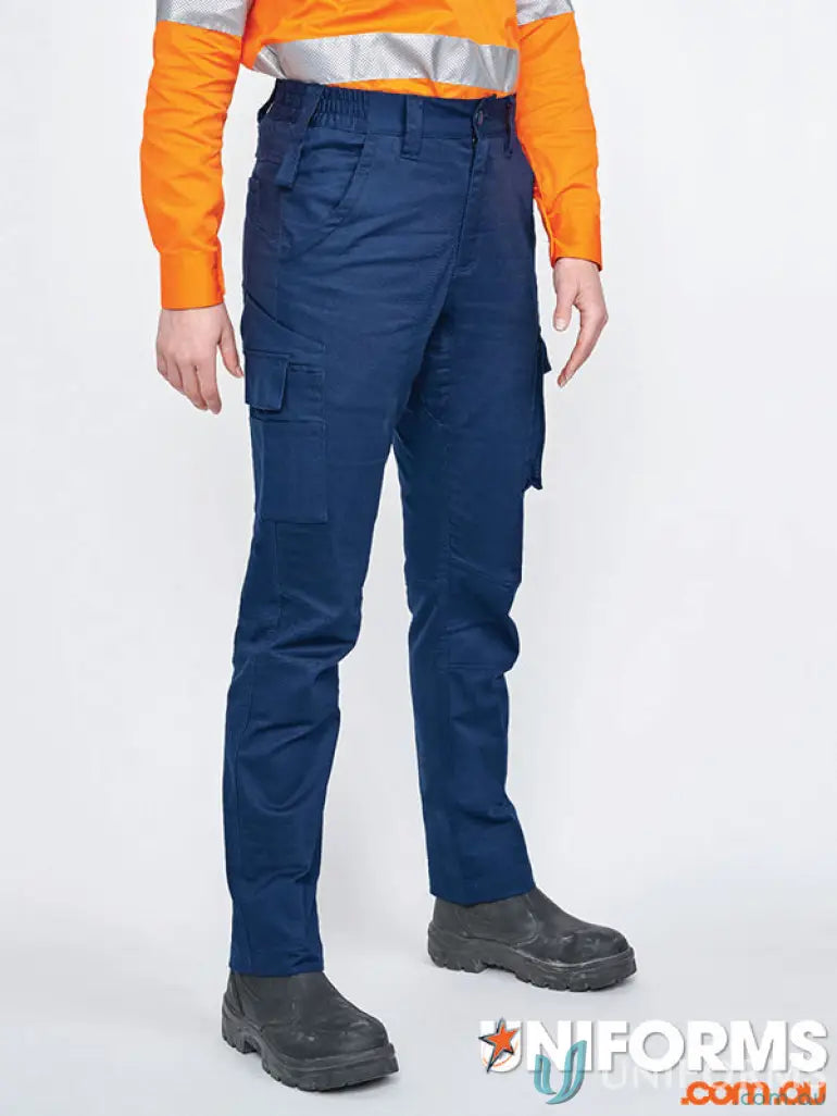 Navy blue unisex cotton stretch rip-stop work pants for durability and comfort