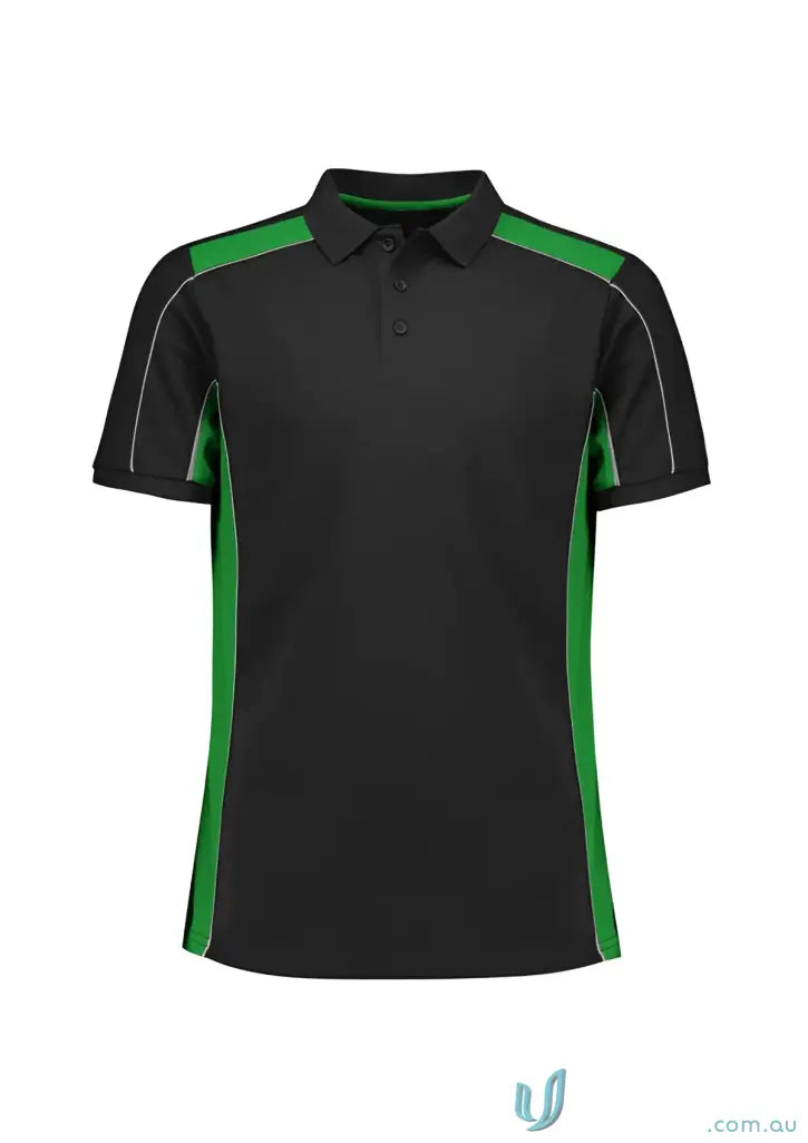 Black and green grid polo shirt from Unisex Grid Polo P413US in recycled polyester biz collection