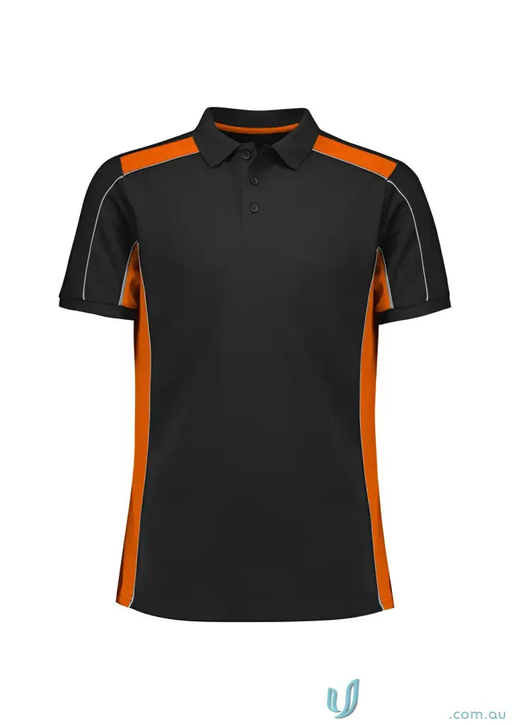 Black and orange grid polo p413us from Recycled Polyester Biz Collection, all-day comfort pique knit