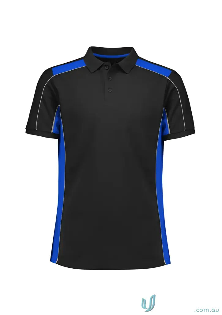 Black and blue grid polo shirt from Unisex Grid Polo P413US made of recycled polyester for all-day comfort