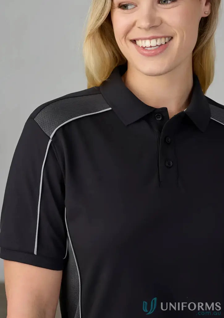 Black grid polo p413us from Recycled Polyester Biz Collection, all-day comfort pique knit