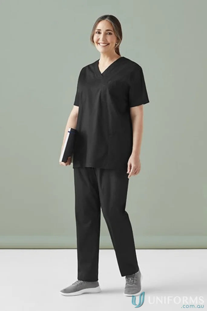 Black medical scrubs displayed on Unisex Hartwell Reversible Scrub Pant perfect for versatile style