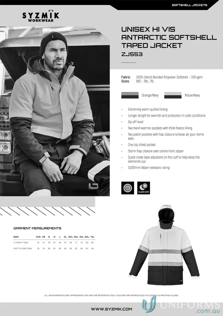 Hi-vis Antarctic Softshell Jacket with fleece-lined hand warmers for cold weather protection