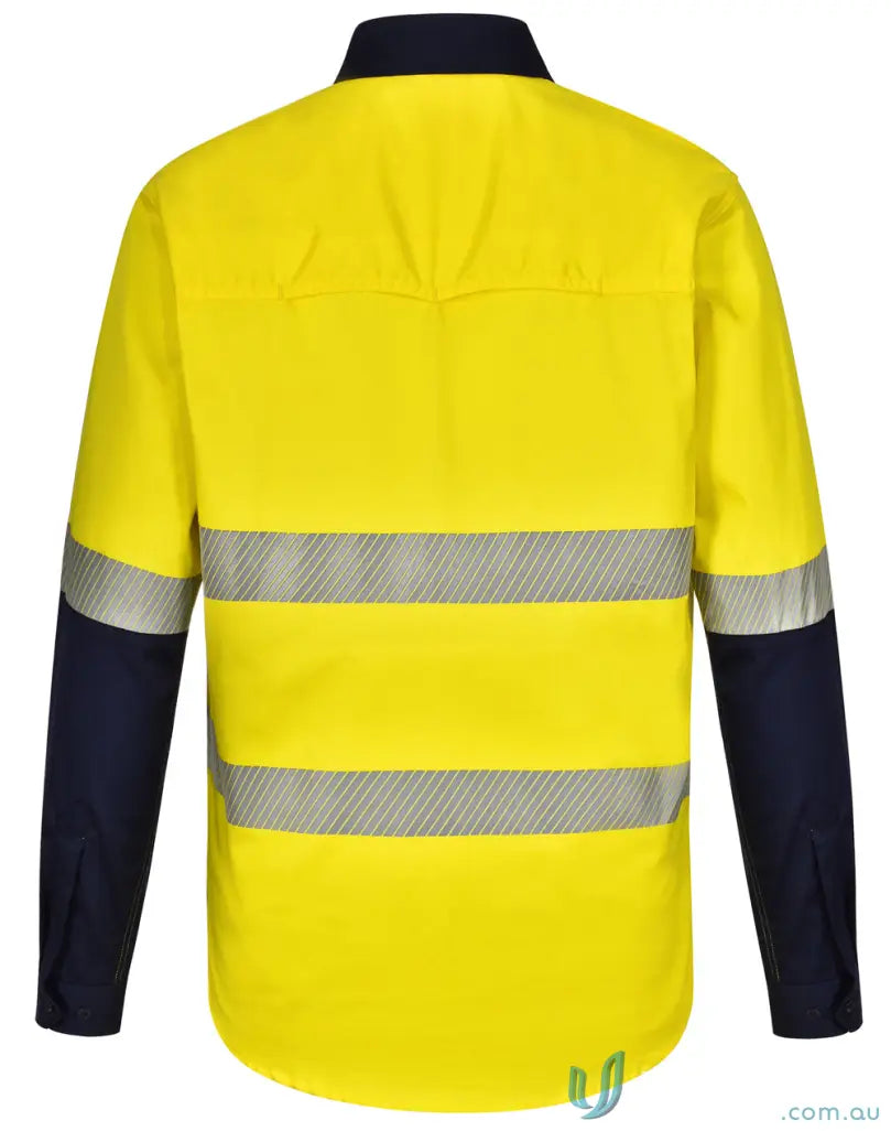 Yellow and navy Unisex HiVis Breeze Segmented Tape Shirt with reflective stripes for sw83 hi-vis work