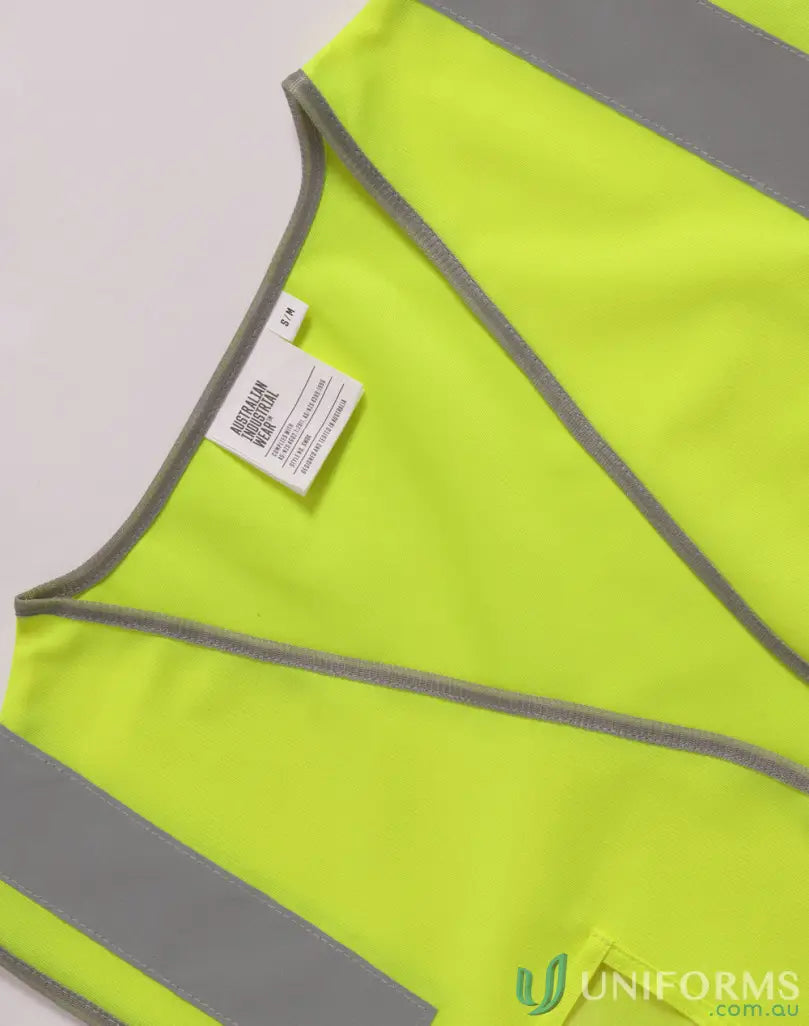 Vibrant yellow sw04 hi-vis safety vest with grey reflective strips and utility pockets
