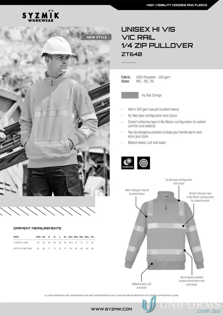 Hi-vis workwear pullover featuring bio motion reflective and zip pullover delivers vis VIC Rail style