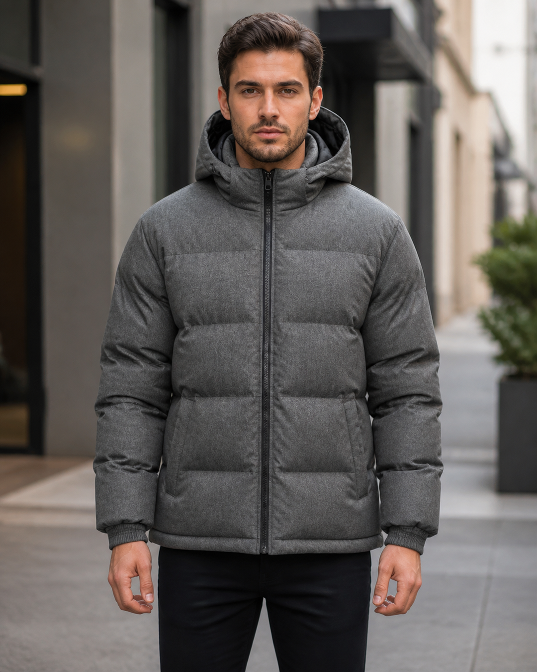 Unisex Invert Puffa Jacket on Australian male model