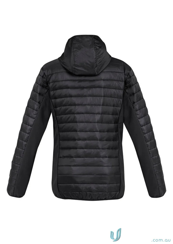 Black unisex patrol jacket biz collection unisex with hood and horizontal baffles