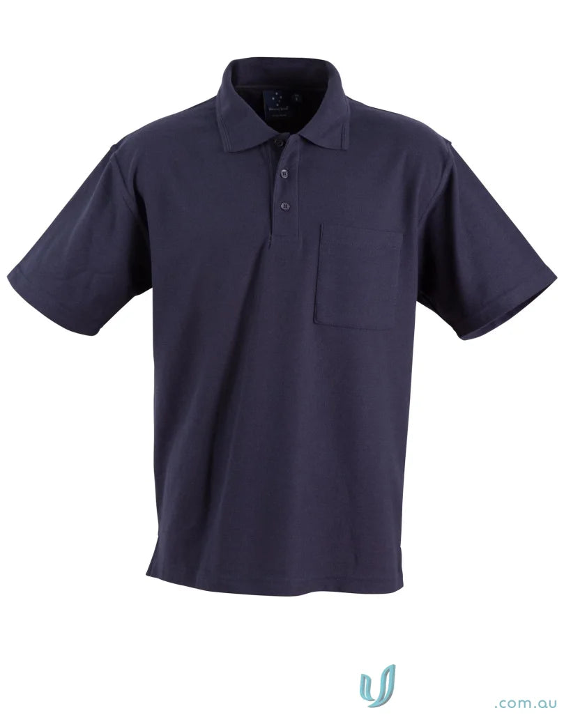 Navy blue Winning Spirit Unisex PS41 Pocket Polo with taped neck seam