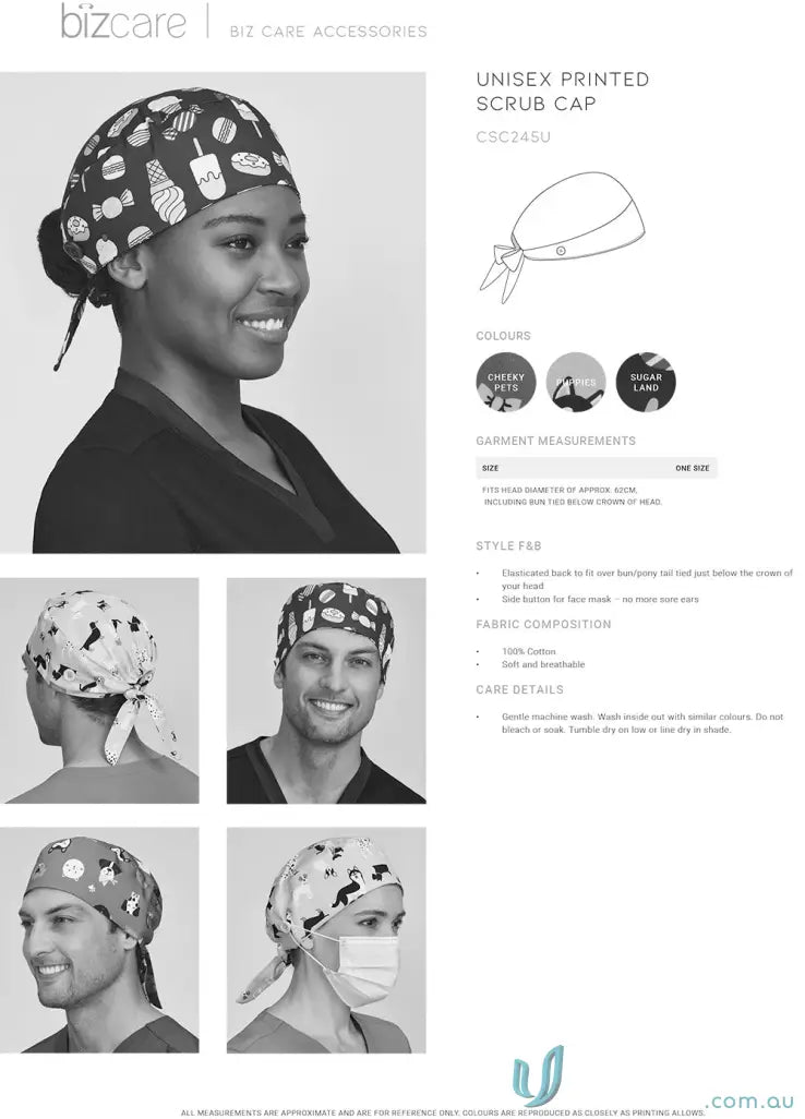 Unisex printed scrub cap adds personality with trendy design and comfy fit