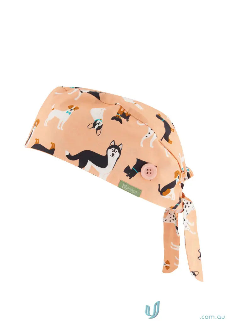 Dog-patterned surgical cap on a unisex printed scrub cap adds personality to your work look
