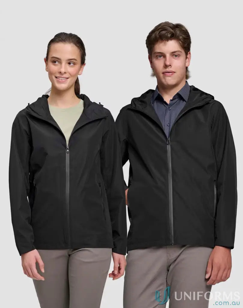 Matching black hooded rain jackets from JK66 Unisex Pro for staying dry in rain