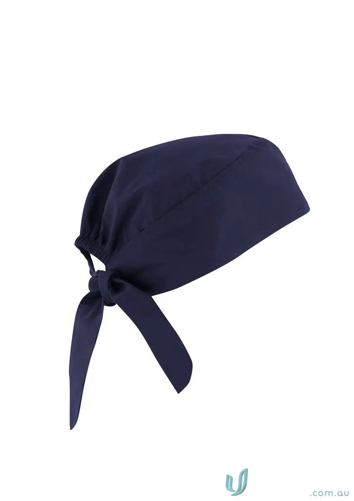 Dark blue reversible scrub cap with ties, perfect for antibacterial protection and smart scrubs