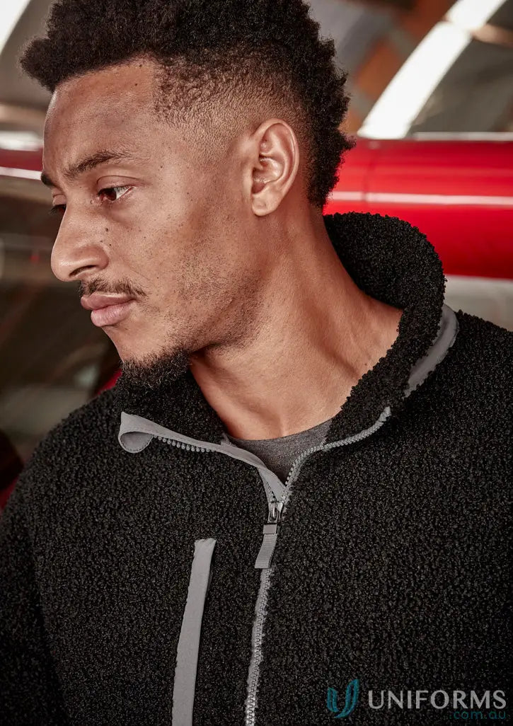 Man in black zip sherpa fleece jacket from Unisex Streetworx super warm fleece zt285