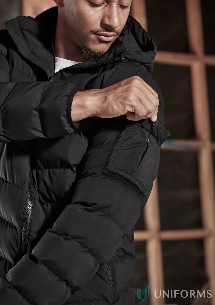 Black Black hooded puffer jacket from Unisex Streetworx Hooded Puffer Jacket collection