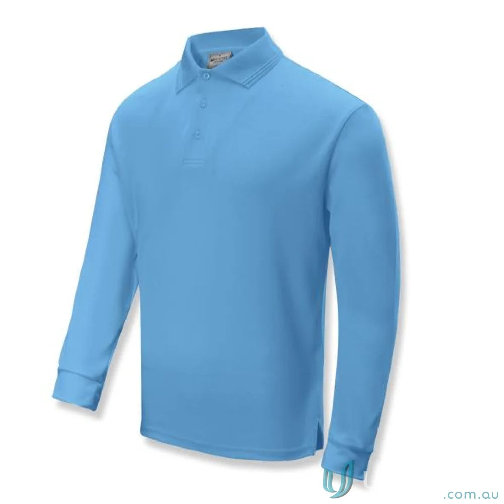 Light blue unisex Sunsmart LS Polo shirt with three-button placket for uniforms