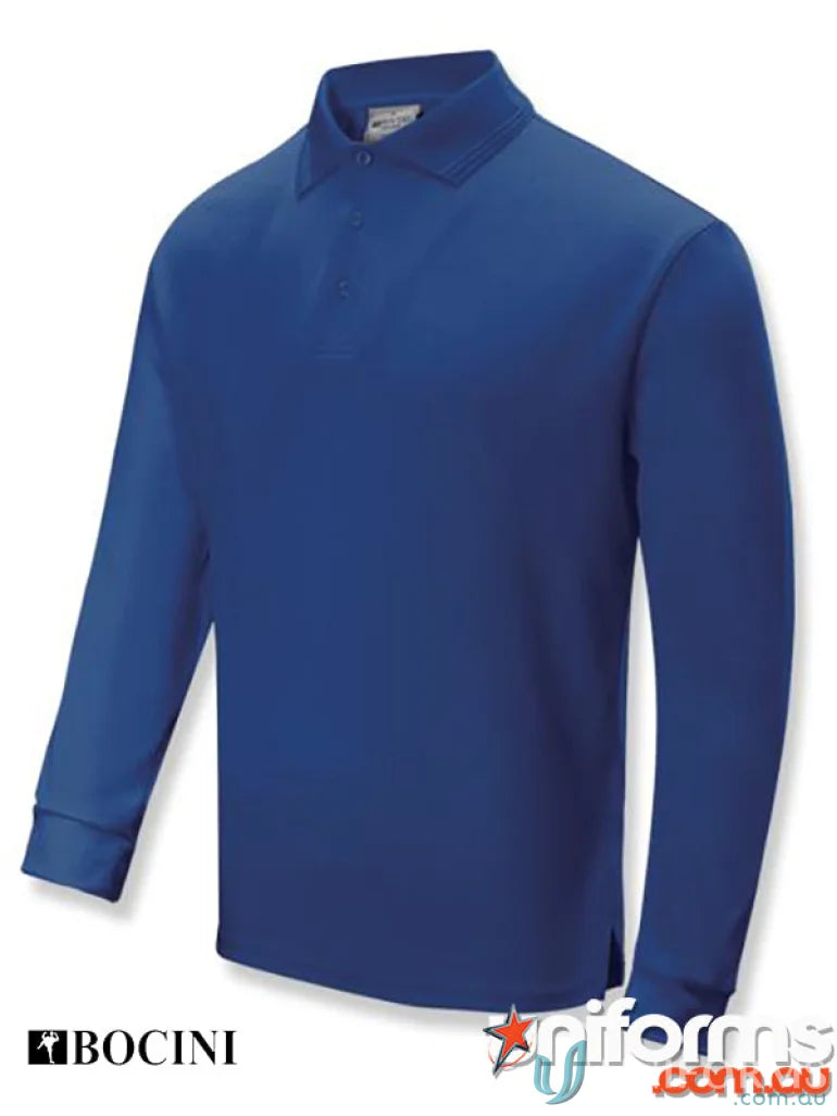 Unisex Sunsmart LS Polo in royal blue with ribbed collar and two-button placket
