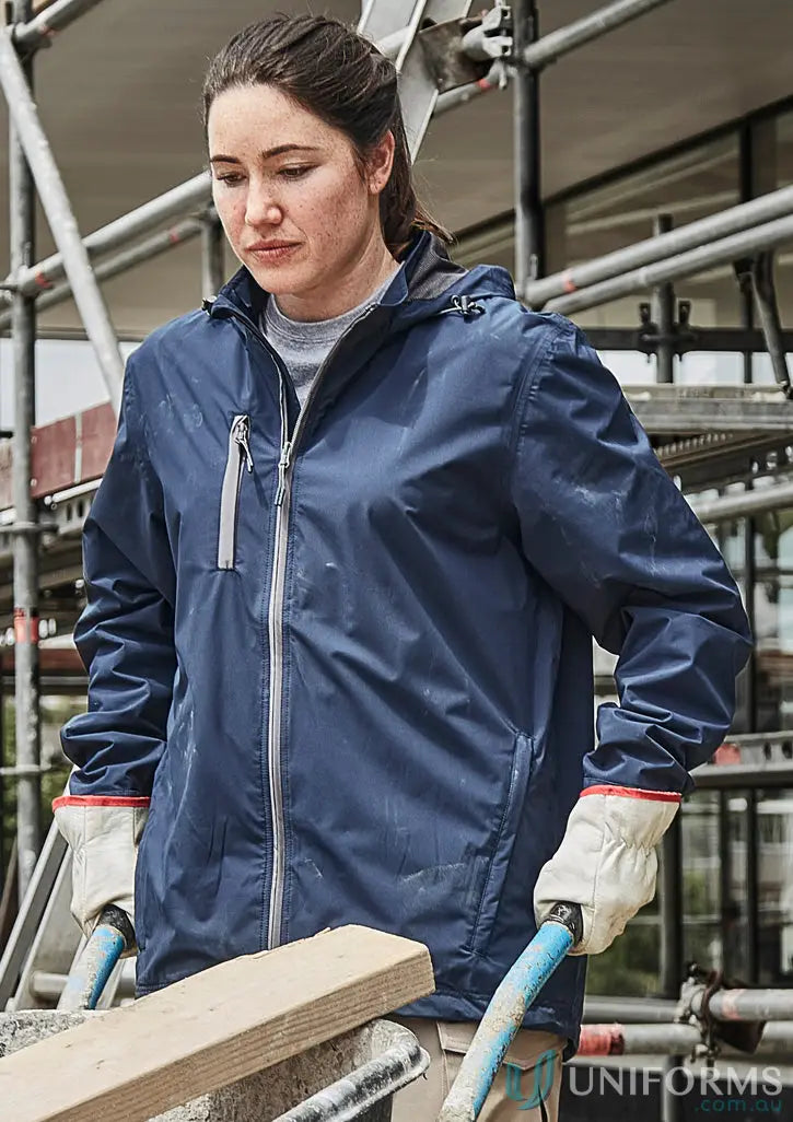 Blue hooded work jacket, unisex super light rain jacket, packable rain jacket zj260