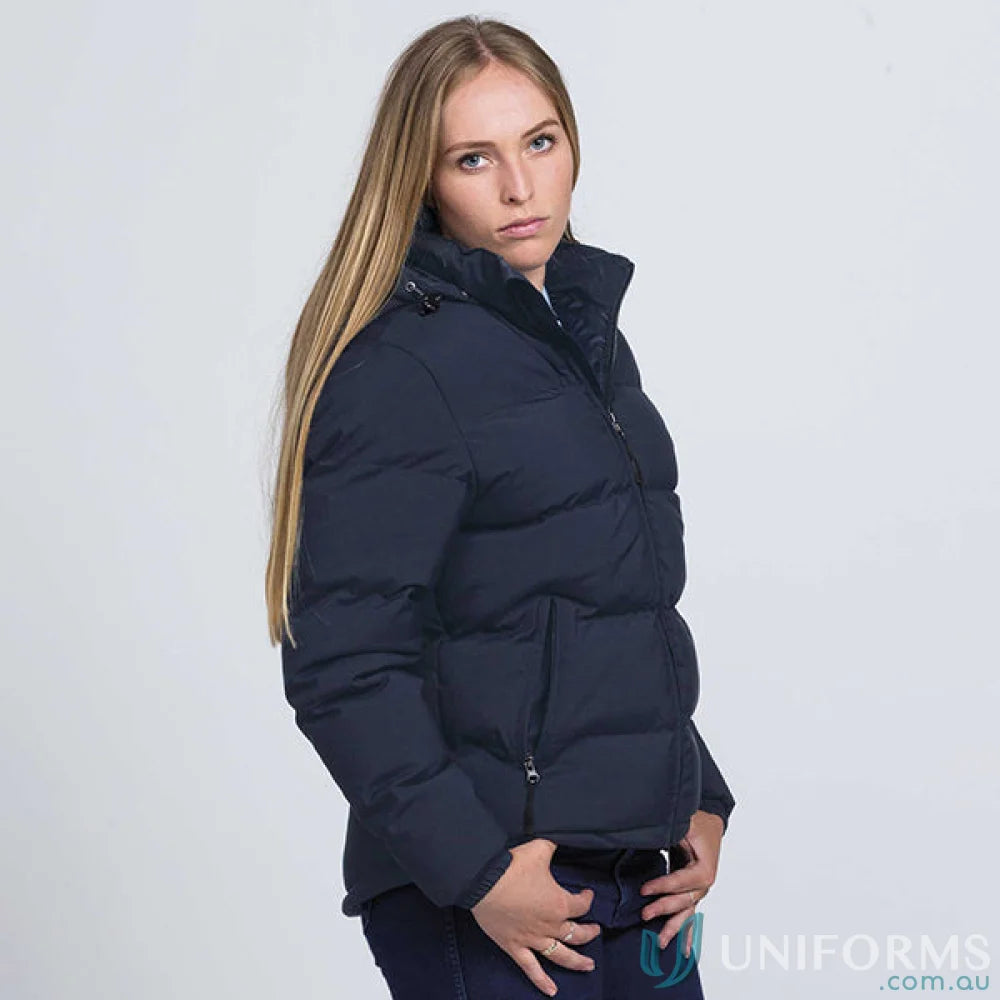Navy blue terrain puffa jacket with waterproof rating to keep you stay dry outdoors