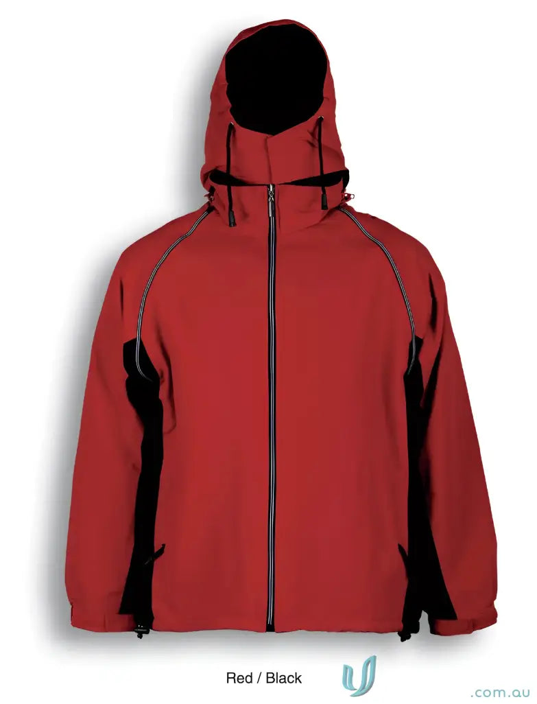 Red and black unisex three in one jacket with stretchy ribbed cuffs outer shell