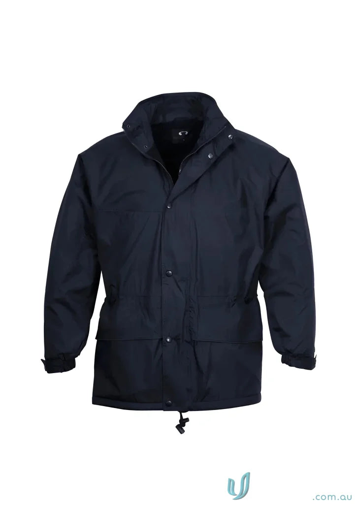 Unisex Trekka Jacket with high wind collar, waterproof navy blue, micro fleece lining