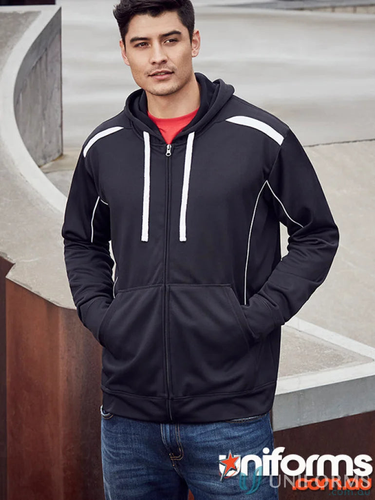 United Hoodie Black Hooded Zip-Up Jacket Made from Polyester Performance Fleece