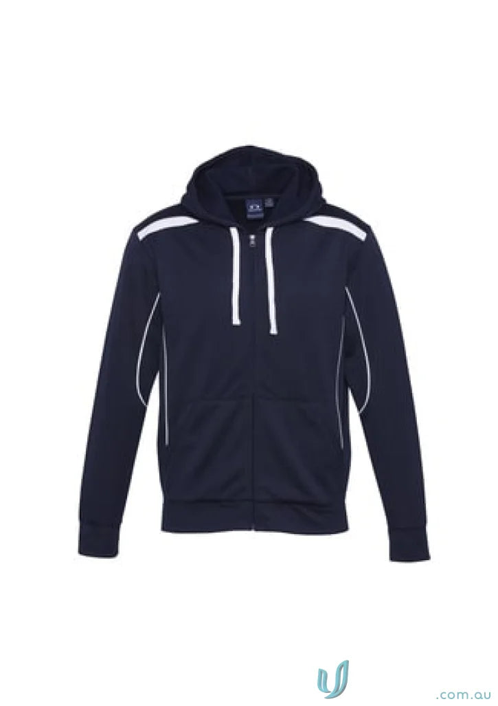 United Contrast Hoodie navy blue zip-up sweatshirt with white accents on polyester fleece