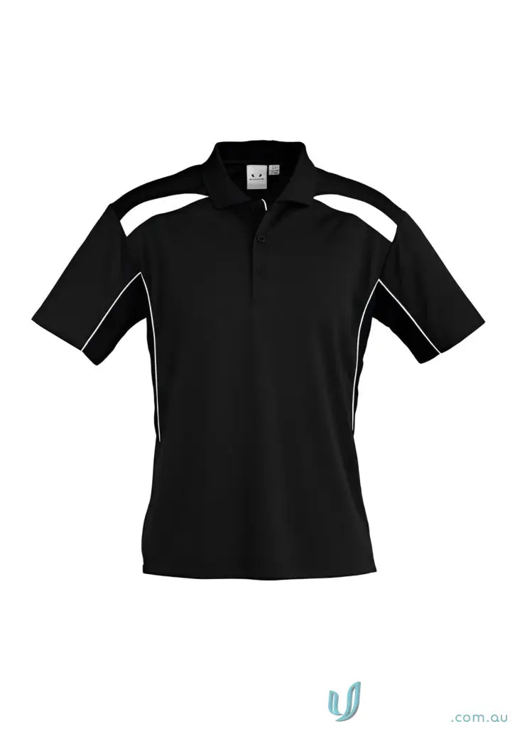 Black polo shirt with white accents from United Polo collection in utd polo p244ms modern fit biz