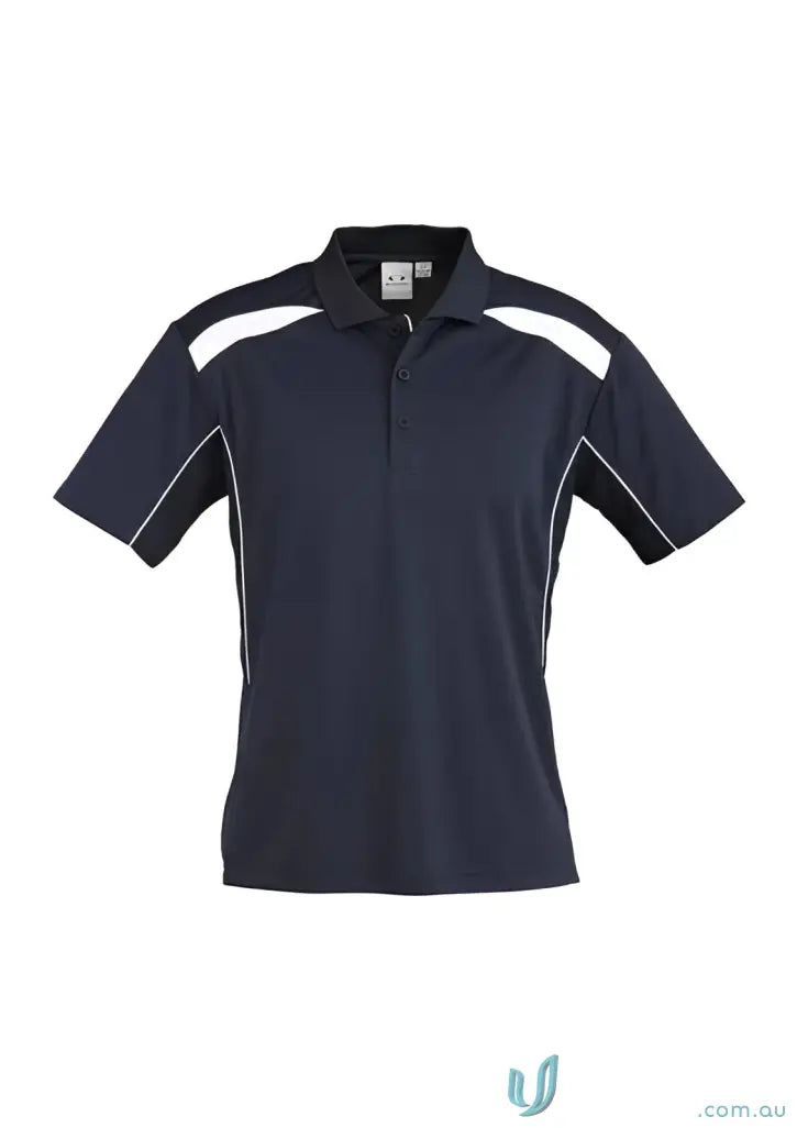 Navy blue polo shirt with white accents from United Polo collection, modern fit biz collection