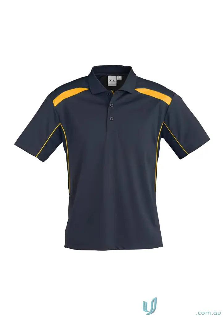 Navy and gold short-sleeved polo shirt from United Polo collection, modern fit biz collection Utd Polo P244MS