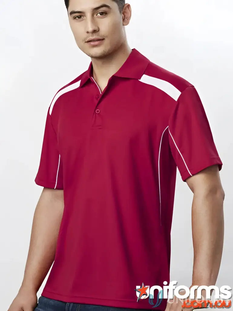 Maroon polo shirt with white accents from United Polo collection, modern fit biz collection
