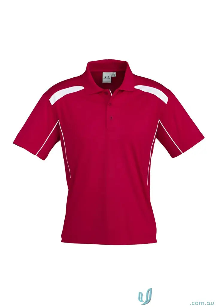 Red and white short-sleeved polo shirt from United Polo collection, modern fit biz style