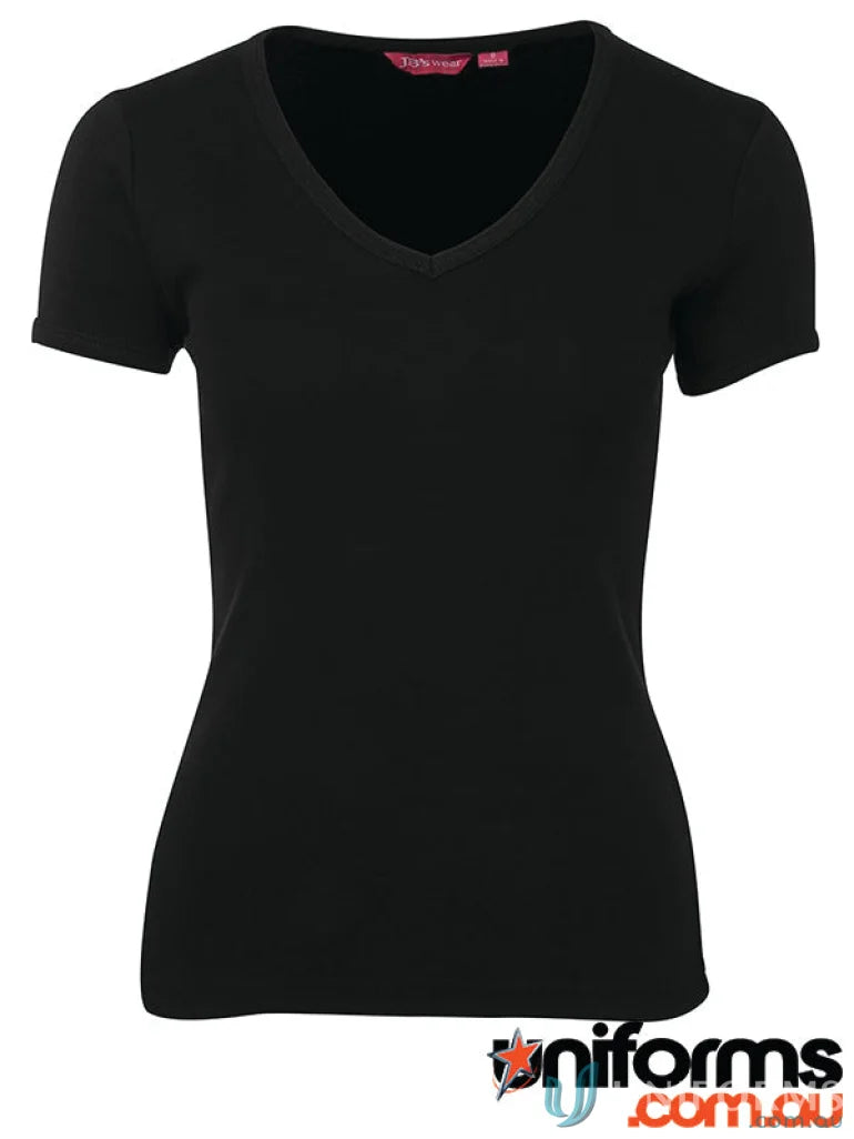 Black V-Neck Tee for women, perfect for uniforms and workwear style