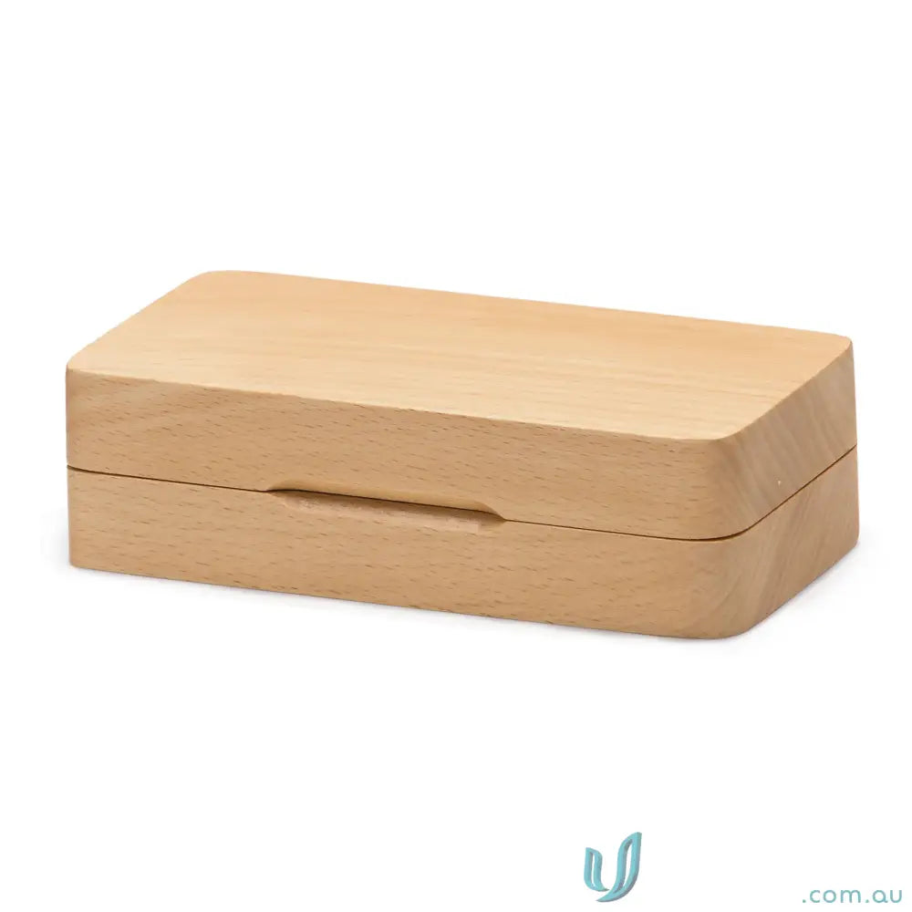 Light-colored wooden box with finger slot for VersaGrip Multi Tool stainless steel drop blade