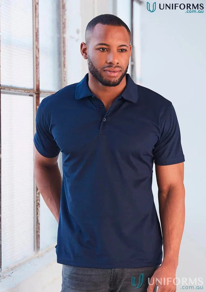 Navy blue PS81 Verve Polo shirt with flat knitted collar and CoolDry® polyester mini