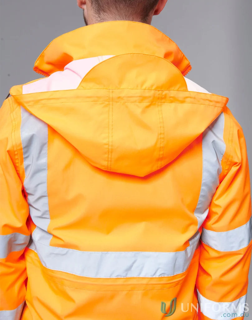 Orange VIC Rail 3in1 safety jacket with reflective stripes and hood for rail work
