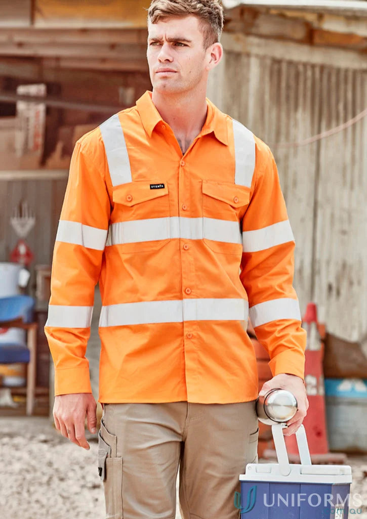 Orange VIC Rail BioMotion work shirt with long sleeves for high visibility safety