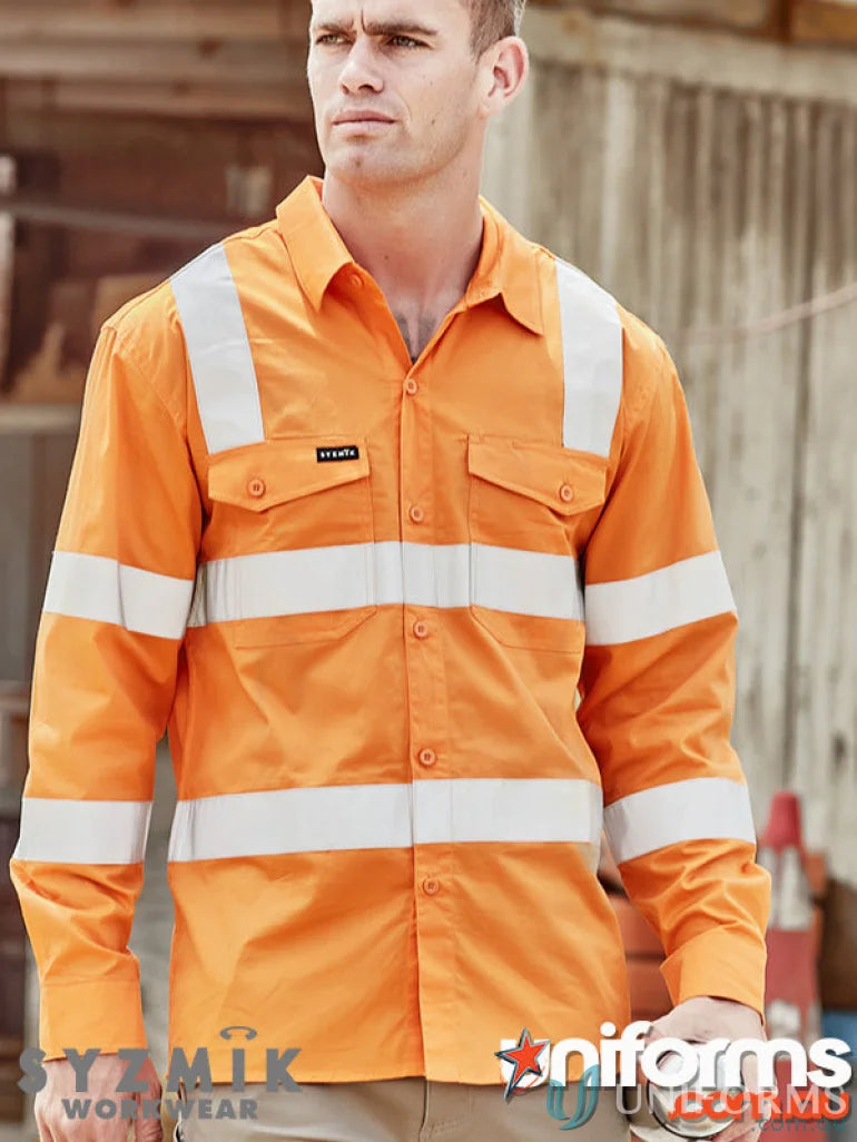 Orange VIC Rail BioMotion Shirt, rail long sleeve high-visibility work shirt