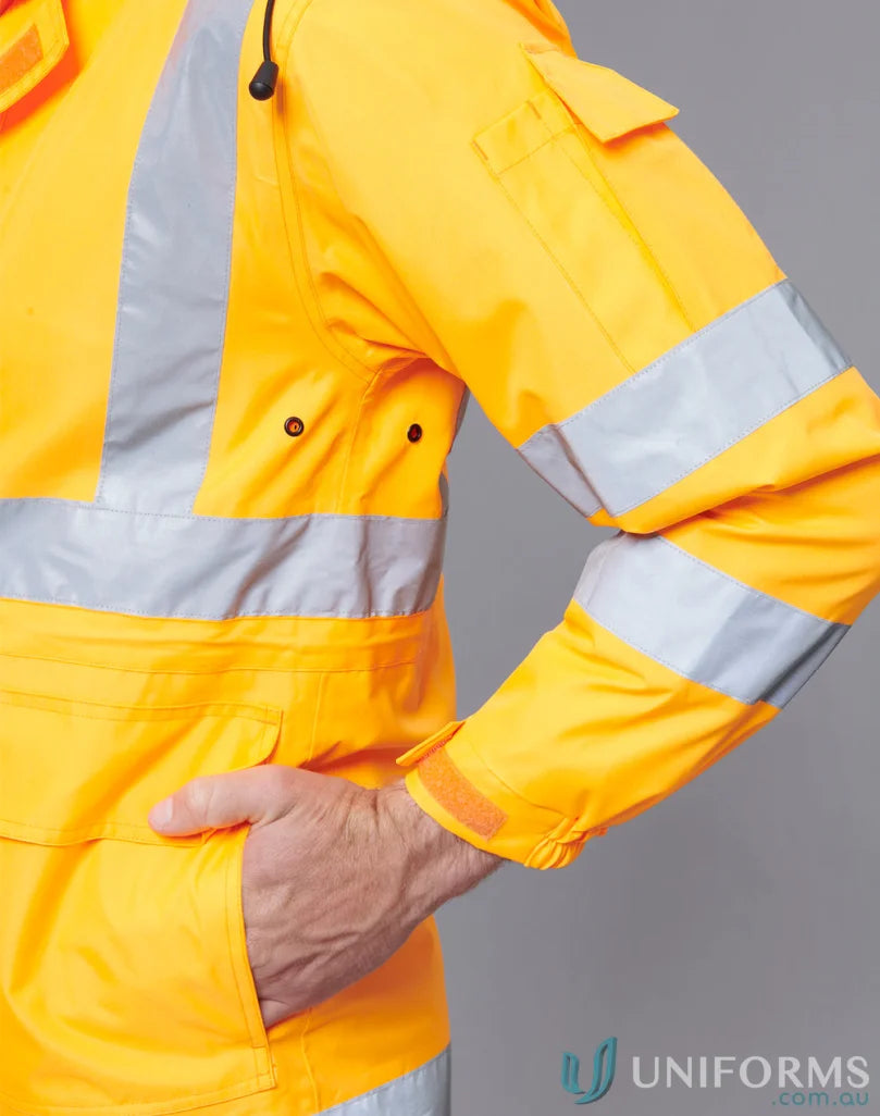 Bright yellow VIC Rail SW75 safety jacket with bio motion reflective and waterproof Oxford shell