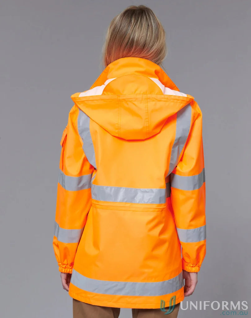 Person wearing VIC Rail SW75 high-vis jacket with bio motion reflective and waterproof oxford shell